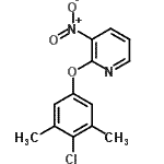 structure of CAS# 246862-63-5, 2-(4-Chloro-3,5-Dimethylphenoxy)-3-Nitropyridine;MFCD00829023;PYRIDINE,2-(4-CHLORO-3,5-DIMETHYLPHENOXY)-3-NITRO-;Maybridge1_002037