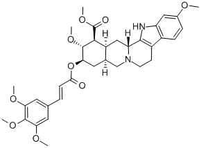 structure of CAS# 24815-24-5, 11,17-Dimethoxy-18-[[(2E)-1-Oxo-3-(3,4,5-Trimethoxyphenyl)-2-Propen-1-Yl]Oxy]-(3beta,16beta,17alpha,18beta,20alpha)-Yohimban-16-Carboxylic acid Methyl Ester;Cartric;Cinnaloid;Cinnasil