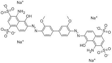 structure of CAS# 2610-05-1, Chicago Sky Blue 6B;Tetrasodium (6E)-4-Amino-6-[[4-[4-[(N'z)-N'-(8-Amino-1-Oxo-5,7-Disulfonato-2-Naphthylidene)Hydrazino]-3-Methoxy-Phenyl]-2-Methoxy-Phenyl]Hydrazono]-5-Oxo-Naphthalene-1,3-Disulfonate;Tetrasodium (6E)-4-Amino-6-[[4-[4-[(N'z)-N'-(8-Amino-1-Oxo-5,7-Disulfonato-2-Naphthylidene)Hydrazino]-3-Methoxyphenyl]-2-Methoxyphenyl]Hydrazono]-5-Oxonaphthalene-1,3-Disulfonate;Tetrasodium (6E)-4-Amino-6-[[4-[4-[(N'z)-N'-(8-Amino-1-Keto-5,7-Disulfonato-2-Naphthylidene)Hydrazino]-3-Methoxy-Phenyl]-2-Methoxy-Phenyl]Hydrazono]-5-Keto-Naphthalene-1,3-Disulfonate