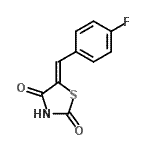 structure of CAS# 262601-87-6, (5Z)-5-(4-Fluorobenzylidene)-1,3-Thiazolidine-2,4-Dione;(5Z)-5-(4-fluorobenzylidene)-1,3-thiazolidine-2,4-dione;(5Z)-5-[(<wbr>4-fluorop<wbr>henyl)met<wbr>hylidene]<wbr>-1,3-thia<wbr>zolidine-<wbr>2,4-dione;(z)-5-(4-fluorobenzylidene)-1,3-thiazolidine-2,4-dione