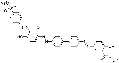 CAS 登录号：2893-80-3， 5-[[4'-[[2,4-二羟基-3-[(4-磺酸基苯基)偶氮]苯基]偶氮][1,1'-联苯]-4-基]偶氮]水杨酸二钠