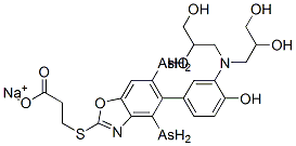 CAS 登录号：2921-50-8， 3-[[5-[[3-[二(2,3-二羟基丙基)氨基]-4-羟基苯基]二胂基]苯并恶唑-2-基]硫代]丙酸钠盐