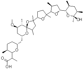 CAS#: 31357-58-1， 2-[(3S,6R)-6-{[(5R,7R,9R,10S)-2-{(3'S,5'R)-5'-[(2S,3S,5R,6S)-6-Hydroxy-3,5,6-Trimethyltetrahydro-2H-Pyran-2-Yl]-2,3'-Dimethyloctahydro-2,2'-Bifuran-5-Yl}-9-Methoxy-2,4,10-Trimethyl-1,6-Dioxaspiro[4.5] Dec-7-Yl]Methyl}-3-Methyltetrahydro-2H-Pyran-2-Yl]Propanoic Acid