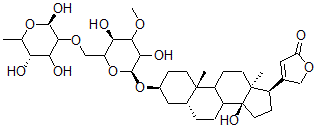 CAS#: 33279-55-9， 4-[(3S,5R,10S,13R,14S,17R)-3-[(2S,5R)-3,5-Dihydroxy-4-Methoxy-6-[[(2R,5S)-2,4,5-Trihydroxy-6-Methyloxan-3-Yl]Oxymethyl]Oxan-2-Yl]Oxy-14-Hydroxy-10,13-Dimethyl-1,2,3,4,5,6,7,8,9,11,12,15,16,17-Tetradecahydrocyclopenta[a]Phenanthren-17-Yl]-5H-Furan-2-One