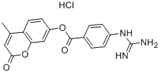 structure of CAS# 34197-46-1, 4-Methylumbelliferyl 4-Guanidinobenzoate Hydrochloride;(4-Methyl-2-Oxo-Chromen-7-Yl) 4-Guanidinobenzoate Hydrochloride;4-Guanidinobenzoic Acid (4-Methyl-2-Oxo-7-Chromenyl) Ester Hydrochloride;4-Guanidinobenzoic Acid (2-Keto-4-Methyl-Chromen-7-Yl) Ester Hydrochloride