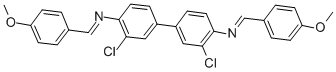 structure of CAS# 3540-78-1, 3,3'-Dichloro-4,4'-bis(p-methoxybenzylideneamino)biphenyl;N,N'-Bis(P-Anisylidene)-3,3'-Dichlorobenzidine P-Dianisal-3,3'-Dichlorobenzidine 4,4'-Bis(4-Methoxybenzylideneamino)-3,3'-Dichlorobiphenyl;N,N'-Bis(4-Methoxybenzylidene)-3,3'-Dichlorobiphenyl-4,4'-Diamine;4,4'-Bis(4-Methoxybenzylideneamino)-3,3'-Dichlorobiphenyl