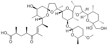 结构式 CAS# 35865-33-9, (6E)-8-(9-羟基-2-{2-[6-羟基-6-(羟基甲基)-3,5-二甲基全氢-2H-吡喃-2-基]-9-(5-甲氧基-6-甲基全氢-2H-吡喃-2-基氧基)-4,10-二甲基-1,6-二氧杂螺[4.5]癸-7-基}-2,8-二甲基-1,6-二氧杂螺[4.5]癸-7-基)-2,4,6-三甲基-5-氧代壬-6-烯酸