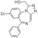 structure of CAS# 37115-43-8, alpha-Hydroxyalprazolam;Alpha-Hydroxyalprazolam;H9149_Sigma;4H-(1,2,4)Triazolo(4,3-A)(1,4)Benzodiazepine-1-Methanol, 8-Chloro-6-Phenyl-
