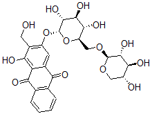 CAS#: 37393-11-6， 1-Hydroxy-2-(Hydroxymethyl)-3-[(2R,3R,4S,5S,6R)-3,4,5-Trihydroxy-6-[[(2S,3R,4S,5R)-3,4,5-Trihydroxyoxan-2-Yl]Oxymethyl]Oxan-2-Yl]Oxyanthracene-9,10-Dione