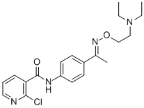 CAS 登录号：38063-92-2， 对(2-氯烟酰胺)苯乙酮 O-(2-二乙基氨基乙基)肟