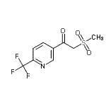 structure of CAS# 386704-14-9, 2-(Methylsulfonyl)-1-[6-(Trifluoromethyl)-3-Pyridinyl]Ethanone;2-(methyl<wbr>sulfonyl)<wbr>-1-(6-(tr<wbr>ifluorome<wbr>thyl)pyri<wbr>din-3-yl)<wbr>ethanone;2-(Methyl<wbr>sulphonyl<wbr>)-1-[6-(t<wbr>rifluorom<wbr>ethyl)pyr<wbr>idin-3-yl<wbr>]ethan-1-<wbr>one, 5-[2<wbr>-(Methyls<wbr>ulphonyl)<wbr>ethanoyl]<wbr>-2-(trifl<wbr>uoromethy<wbr>l)pyridine;2-Methylindazole-7-boronic acid