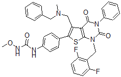 CAS#: 388563-81-3， 1-[4-[1-[(2,6-Difluorophenyl)Methyl]-5-[(Methyl-(Phenylmethyl)Amino)Methyl]-2,4-Dioxo-3-Phenylthieno[4,5-e]Pyrimidin-6-Yl]Phenyl]-3-Methoxyurea