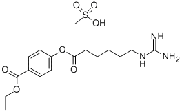structure of CAS# 39492-01-8, Gabexate;[N'-[6-(4-Ethoxycarbonylphenoxy)-6-Oxo-Hexyl]Carbamimidoyl]Ammonium;Methanesulfonate;[Amino-[6-(4-Ethoxycarbonylphenoxy)-6-Oxohexyl]Iminomethyl]Ammonium;Methanesulfonate;[N'-[6-(4-Carbethoxyphenoxy)-6-Keto-Hexyl]Carbamimidoyl]Ammonium;Methanesulfonate