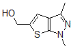 structure of CAS# 423769-75-9, 1,3-Dimethyl-1H-Thieno[2,3-c]Pyrazole-5-Methanol;1,3-Dimethyl-5-(Hydroxymethyl)-1H-Thieno[2,3-C]Pyrazole;(1,3-DIMETHYL-1H-THIENO[2,3-C]PYRAZOL-5-YL)METHANOL