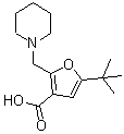 structure of CAS# 435342-03-3, 5-(2-Methyl-2-Propanyl)-2-(1-Piperidinylmethyl)-3-Furoic Acid;5- tert -Butyl-2-piperidin-1-ylmethyl-furan-3-carb;5- tert -<wbr>Butyl-2-p<wbr>iperidin-<wbr>1-ylmethy<wbr>l-furan-3<wbr>-carboxyl<wbr>ic acid;5-(tert-butyl)-2-(piperidylmethyl)furan-3-carboxylic acid