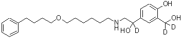 structure of CAS# 497063-94-2, 4-[1-Deuterio-1-Hydroxy-2-[6-(4-Phenylbutoxy)Hexylamino]Ethyl]-2-(Dideuterio-Hydroxy-Methyl)Phenol;Salmeterol-d3;Salmeterol-d3 (3-hydroxymethyl-d2;Salmeterol-d3 (3-hydroxymethyl-d2;α-d1)
