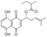 structure of CAS# 52387-15-2, (2-Methyl-N-Butyryl)Shikonin;[(1S)-1-(5,8-Dihydroxy-1,4-Dioxo-2-Naphthyl)-4-Methyl-Pent-3-Enyl] (2S)-2-Methylbutanoate;(2S)-2-Methylbutanoic Acid [(1S)-1-(5,8-Dihydroxy-1,4-Dioxo-2-Naphthyl)-4-Methylpent-3-Enyl] Ester;(2S)-2-Methylbutyric Acid [(1S)-1-(5,8-Dihydroxy-1,4-Diketo-2-Naphthyl)-4-Methyl-Pent-3-Enyl] Ester