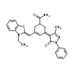 CAS 登录号：54118-06-8， (5Z)-3-[(Z)-(3-乙基-1,3-苯并噻唑-2(3H)-亚基)甲基]-5-(3-甲基-5-氧代-1-苯基-1,5-二氢-4H-吡唑-4-亚基)-3-环己烯-1-甲酰胺