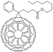 structure of CAS# 571177-68-9, 3'-Phenyl-3'H-Cyclopropa[1,9][5,6]fullerene-C60-Ih-3'-butanoic acid octyl ester;1-(3-Octoxycarbonylpropyl)-1-Phenyl-[6.6]C61,  [60]PCB-C8,  PCBO;[6,6]-Phenyl C61 Butyric Acid Octyl Ester, >=99%;[6,6]-Phenyl-C61  Butyric  Acid  Octyl  Ester