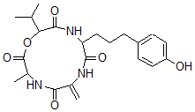 CAS 登录号：57765-94-3， 9-[3-(4-羟基苯基)丙基]-12-异丙基-3-甲基-6-亚甲基-1-氧杂-4,7,10-三氮杂环十二烷-2,5,8,11-四酮