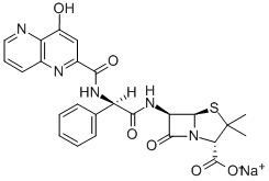 CAS#: 58795-03-2， [2S-[2alpha,5alpha,6beta(S*)]]-6-[[[[(4-Hydroxy-1,5-Naphthyridin-3-Yl)Carbonyl]Amino]Phenylacetyl]Amino]-3,3-Dimethyl-7-Oxo-4-Thia-1-Azabicyclo[3.2.0]Heptane-2-Carboxylic Acid Monosodium Salt