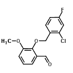structure of CAS# 588692-21-1, 2-[(2-Chloro-4-Fluorobenzyl)Oxy]-3-Methoxybenzaldehyde;2-[(2-Chloro-4-fluorobenzyl)oxy]-3-methoxybenzaldehyde;2-[(2-chloro-4-fluorophenyl)methoxy]-3-methoxybenzaldehyde;MFCD03422408