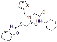 CAS 登录号：606098-38-8， 2-(2-苯并恶唑基硫基)-N-[2-(环己基氨基)-2-氧代乙基]-N-(2-噻吩基甲基)-乙酰胺