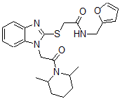 CAS#: 606110-41-2， 2-[[1-[2-(2,6-Dimethyl-Piperidin-1-Yl)-2-Oxoethyl]-1H-Benzo[d]Imidazol-2-Yl]Thio]-N-(Furan-2-Ylmethyl)-Acetamide