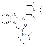 CAS#: 606110-43-4， 2-[[1-[2-(2,6-Dimethyl-Piperidin-1-Yl)-2-Oxoethyl]-1H-Benzo[d]Imidazol-2-Yl]Thio]-N,N-Bis(Isopropyl)-Acetamide