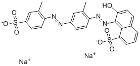 structure of CAS# 6226-76-2, Crocein Scarlet 7B;7-Hydroxy-8-[[2-Methyl-4-[(2-Methyl-4-Sodiosulfophenyl)Azo]Phenyl]Azo]Naphthalene-1-Sulfonic Acid Sodium Salt;1-Naphthalenesulfonic Acid, 7-Hydroxy-8-2-Methyl-4-(2-Methyl-4-Sulfophenyl)Azophenylazo-, Disodium Salt;CROCEIN SCARLET 7B C.I. NO. 27165