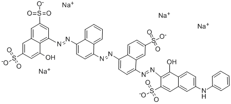 CAS#: 6252-57-9， Tetrasodium 4-hydroxy-5-((4-((4-((1-hydroxy-6-(phenylamino)-3-sulphonato-2-naphthyl)azo)-6-sulphonatonaphthyl)azo)naphthyl)azo)naphthalene-2,7-disulphonate