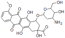 CAS#: 62653-54-7， ( 8S-cis)-8-Acetyl-10-((3-Amino-2,3-Dideoxy-alpha-L-Lyxo- Hexopyranosyl)Oxy)-7,8,9,10-Tetrahydro-6,8,11-Trihydroxy-1-Methoxy-5,12-Naphthacenedione