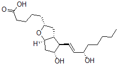 structure of CAS# 62777-90-6, (6R,9alpha,11alpha,13E,15S)-6,9-Epoxy-11,15-Dihydroxy-Prost-13-En-1-Oic Acid;(6R,13E,15S)-6,9Α-Epoxy-11Α,15-Dihydroxyprost-13-En-1-Oic Acid;6R,9ALPHA-EPOXY-11ALPHA,15S-DIHYDROXY-PROST-13E-EN-1-OIC ACID;6ALPHA-PROSTAGLANDIN I1
