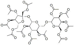 structure of CAS# 6424-12-0, Raffinose Undecaacetate;[4-Acetoxy-2,5-Bis(Acetoxymethyl)-2-[3,4,5-Triacetoxy-6-[[3,4,5-Triacetoxy-6-(Acetoxymethyl)Tetrahydropyran-2-Yl]Oxymethyl]Tetrahydropyran-2-Yl]Oxy-Tetrahydrofuran-3-Yl] Acetate;Acetic Acid [4-Acetoxy-2,5-Bis(Acetoxymethyl)-2-[[3,4,5-Triacetoxy-6-[[3,4,5-Triacetoxy-6-(Acetoxymethyl)-2-Tetrahydropyranyl]Oxymethyl]-2-Tetrahydropyranyl]Oxy]-3-Tetrahydrofuranyl] Ester;Acetic Acid [4-Acetoxy-2,5-Bis(Acetoxymethyl)-2-[3,4,5-Triacetoxy-6-[[3,4,5-Triacetoxy-6-(Acetoxymethyl)Tetrahydropyran-2-Yl]Oxymethyl]Tetrahydropyran-2-Yl]Oxy-Tetrahydrofuran-3-Yl] Ester