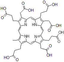 CAS#: 65406-45-3， 3,3',3'',3'''-[3,8,13-Tris(carboxymethyl)-18-methyl-2,7,12,17-porphyrintetrayl]tetrapropanoic acid