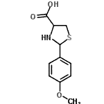 structure of CAS# 65884-40-4, 2-(4-Methoxyphenyl)-1,3-thiazolidine-4-carboxylic acid;2-(4-methoxyphenyl)thiazolidine-4-carboxylic acid;2-(4-Methoxy-phenyl)-thiazolidine-4-carboxylic acid;A3378/0143318