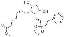 CAS 登录号：66176-09-8， (Z)-7-[(1R)-3alpha,5alpha-二羟基-2beta-[(E)-2-[2-(2-苯基乙基)-1,3-二氧戊环-2-基]乙烯基]环戊烷-1alpha-基]-5-庚烯酸甲酯