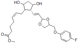 CAS 登录号：66176-11-2， (Z)-7-[(1R)-3alpha,5alpha-二羟基-2beta-[(E)-2-[2-[(4-氟苯氧基)甲基]-1,3-二氧戊环-2-基]乙烯基]环戊烷-1alpha-基]-5-庚烯酸甲酯