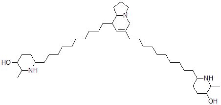 CAS#: 66771-80-0， 6-[10-[6-[10-(5-Hydroxy-6-methyl-2-piperidinyl)decyl]-1,2,3,5,8,8a-hexahydroindolizin-8-yl]decyl]-2-methyl-3-piperidinol