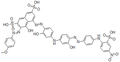 CAS#: 68134-21-4， 4-Hydroxy-5-((2-Hydroxy-4-((3-Hydroxy-4-((4-((4-Nitro-2-Sulfophenyl)Amino)Phenyl)Azo)Phenyl)Amino)Phenyl)Azo)-3-((4-Methoxyphenyl)Azo)-2,7-Naphthalenedisulfonic Acid