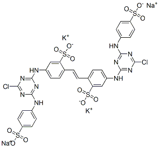 CAS 登录号：68155-68-0， 4,4'-二[[4-氯-6-[(4-磺酸基苯基)氨基]-1,3,5-三嗪-2-基]氨基]二苯乙烯-2,2'-二磺酸二钾二钠