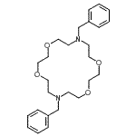 structure of CAS# 69703-25-9, 7,16-Dibenzyl-1,4,10,13-tetraoxa-7,16-diazacyclooctadecane;1,10-Dibenzyl-1,10-diaza-18-crown-6;7,16-Bis(<wbr>phenylmet<wbr>hyl)-1,4,<wbr>10,13-tet<wbr>raoxa-7,1<wbr>6-diazacy<wbr>clooctade<wbr>cane;Mercury ionophore I