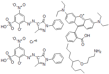 CAS#: 70851-41-1， 3-(2-butylhexoxy)propan-1-amine, [9-(2-carboxyphenyl)-6-diethylamino-xanthen-3-ylidene]-diethyl-azanium, chromium(+3) cation, 5-methyl-4-(5-nitro-2-oxido-3-sulfo-phenyl)diazenyl-2-phenyl-pyrazol-3-olate