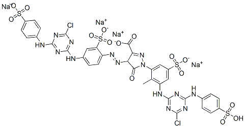 CAS 登录号：71002-16-9， 1-[3-[[4-氯-6-[(4-磺基苯基)氨基]-1,3,5-三嗪-2-基]氨基]-2-甲基-5-磺基苯基]-4-[[4-[[4-氯-6-[(4-磺基苯基)氨基]-1,3,5-三嗪-2-基]氨基]-2-磺基苯基]偶氮]-4,5-二氢-5-氧代-1H-吡唑-3-羧酸四钠