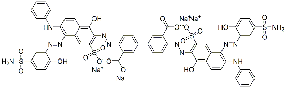 CAS#: 72139-19-6， Tetrasodium 4,4'-bis((5-((5-(aminosulphonyl)-2-hydroxyphenyl)azo)-1-hydroxy-6-(phenylamino)-3-sulphonato-2-naphthyl)azo)(1,1'-biphenyl)-3,3'-dicarboxylate