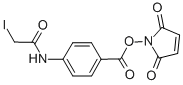 structure of CAS# 72252-96-1, 4-[(2-Iodoacetyl)Amino]-Benzoic Acid 2,5-Dioxo-1-Pyrrolidinyl Ester;4-[(2-Iodo-1-Oxoethyl)Amino]Benzoic Acid (2,5-Dioxo-1-Pyrrolidinyl) Ester;4-[(2-Iodoacetyl)Amino]Benzoic Acid Succinimido Ester;(2,5-Dioxopyrrolidin-1-Yl) 4-(2-Iodoethanoylamino)Benzoate