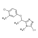 structure of CAS# 724749-60-4, 5-[1-(4-Chloro-3-methylphenoxy)ethyl]-4-methyl-4H-1,2,4-triazole-3-thiol;5-[(4-chl<wbr>oro-3-met<wbr>hylphenox<wbr>y)ethyl]-<wbr>4-methyl-<wbr>1,2,4-tri<wbr>azole-3-t<wbr>hiol;5-[1-(4-C<wbr>hloro-3-m<wbr>ethylphen<wbr>oxy)ethyl<wbr>]-4-methy<wbr>l-4H-1,2,<wbr>4-triazol<wbr>e-3-thiol;MFCD04059115