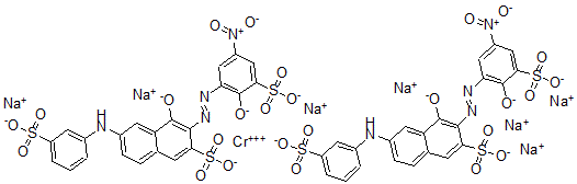 CAS#: 72765-47-0， Bis[4-Hydroxy-3-[(2-Hydroxy-5-Nitro-3-Sulfophenyl)Azo]-6-[(3-Sulfophenyl)Amino ]-2-Naphthalenesulfonato]-Chromate Heptasodium