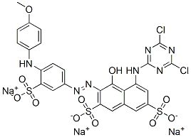 CAS#: 73398-42-2， Trisodium 5-[(4,6-Dichloro-1,3,5-Triazin-2-Yl)Amino]-4-Hydroxy-3-[[4-[(4-Methoxyphenyl)Amino]-3-Sulphonatophenyl]Azo]Naphthalene-2,7-Disulphonate