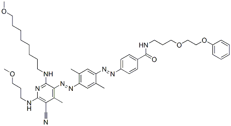 CAS#: 73398-97-7， 4-[[4-[[5-Cyano-2-[(8-Methoxyoctyl)Amino]-6-[(3-Methoxypropyl)Amino]-4-Methyl-3-Pyridinyl]Azo]-2,5-Dimethylphenyl]Azo]-N-[3-(2-Phenoxyethoxy)Propyl]Benzamide